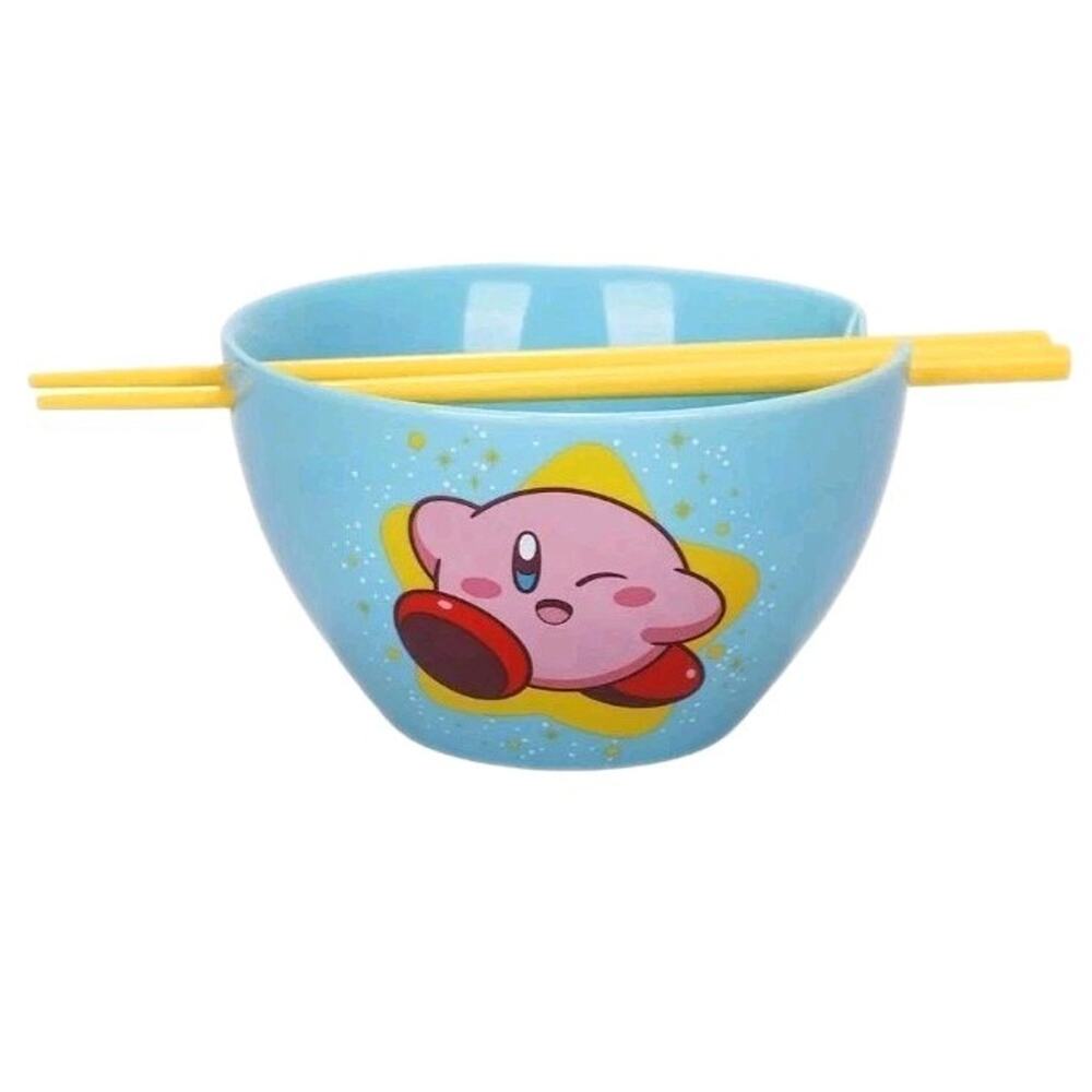Kirby Ramen Bowl Chopsticks Kawaii Ceramic Anime Gift 20oz